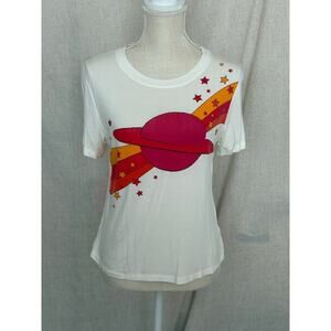 Louche London Red Planet White Short Sleeve Graphic T-Shirt Size 8